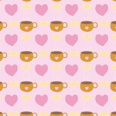 Coffee cup and heart pattern for cozy romantic background