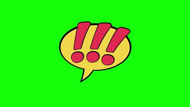 Comic style exclamation mark speech bubble bundle animation on green screen background