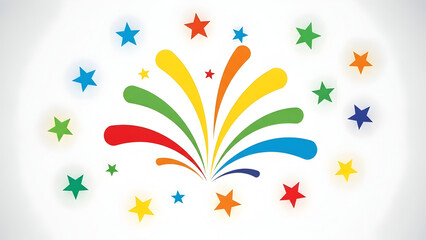 Vibrant colorful starburst design with rainbow hues on white background festive celebration