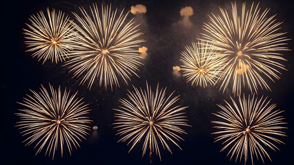 Fototapeta premium Vibrant fireworks display lighting up the night sky with golden sparks and orbs