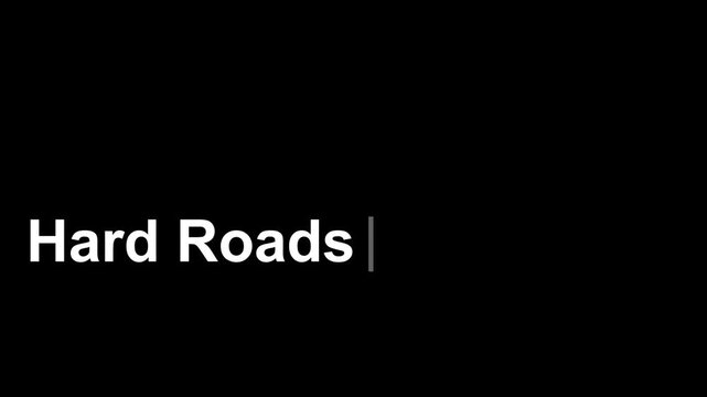 Animate text &ldquo;HARD ROADS BUILD STRENGTH&rdquo; in bold uppercase typography. Smooth punch-in reveal, subtle glow, controlled kinetic motion, centered layout, black background.