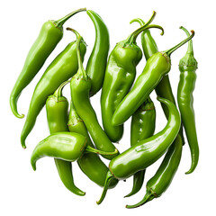 Fresh Green Chili Peppers Scattered Isolated On Transparent Background