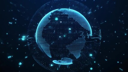 Digital representation of global network with glitch effects and abstract motion in a futuristic cyber environment from a distant viewpoint - Powered by Adobe