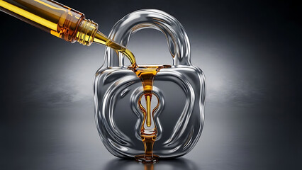 Oil Pouring Into Padlock Security Concept Digital Illustration