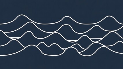 Abstract Wavy Lines on Dark Blue Background Representing Digital Data Flow or Sound Waves in a Minimalist and Modern Landscape Design