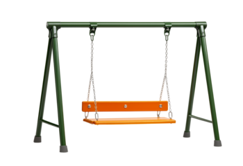 Green Metal Swing Set with Orange Seats isolated on a transparent background