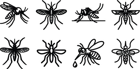 Fototapeta premium Collection of various insect illustrations in black and white