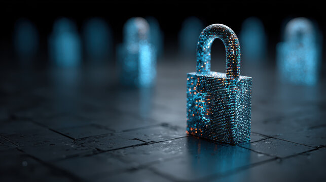 Cybersecurity lock data protection secure network privacy encryption digital security technology cyber defense