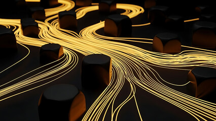 Abstract Network Connection Golden Lines Data Flow