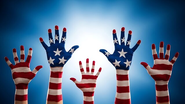 American patriotic hands united in freedom and celebration