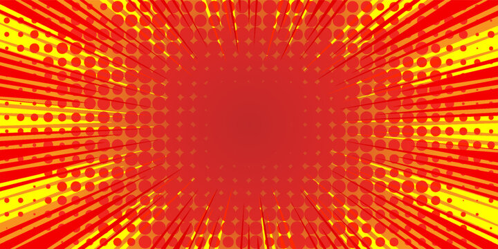 Pop art red yellow comics book cartoon magazine cover. Cartoon funny retro pattern strip mock up. halftone illustration. Vintage backdrop for comic superhero text, speech bubble, message.