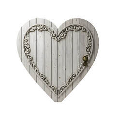 White Wood Heart Decor: Ornate Carved Door Panel