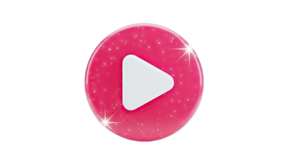 Pink Play Button with Sparkles on White Background