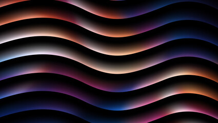 Vibrant wavy lines in shades of purple blue orange and pink on black