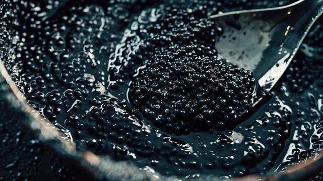This shows droplets of liquid falling onto a dark surface with a shiny appearance. The focus is close up and the background is out of frame, emphasizing the texture
