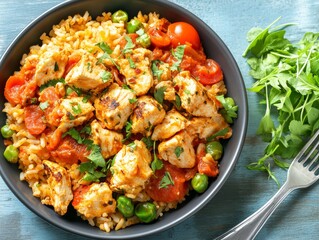 Selective focus. Printed weekly meal planning sheet on kitchen counter with grocery list