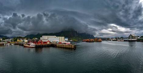 Harbor And Houses In Svolvaer City On Lofoten Islands In Norway