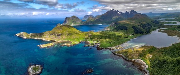 View From Offersoykammen Mountain Over Coastal Landscape On Lofoten Islands In Norway
