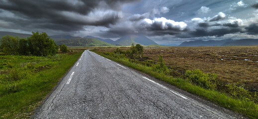 Abandoned Rural Road Through Moore Landscape On Andoya Island Of Lofoten In Norway