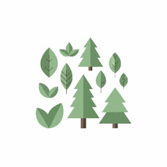 Flat design vector illustrations of trees and leaves representing nature and environmental concepts