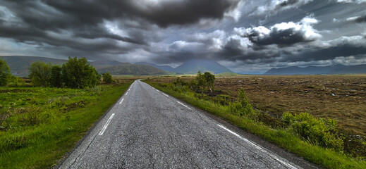 Abandoned Rural Road Through Moore Landscape On Andoya Island Of Lofoten In Norway