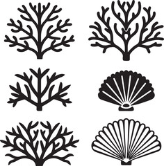 Stylized Marine Life Icons Set