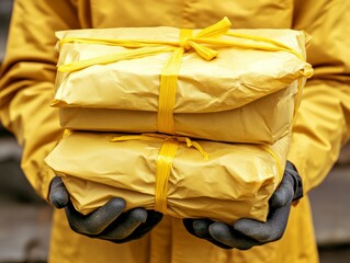 Selective focus. Worker checking expiration dates on packages in warehouse