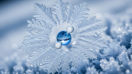 Macro Snowflake with Water Droplets Winter Frost Detail