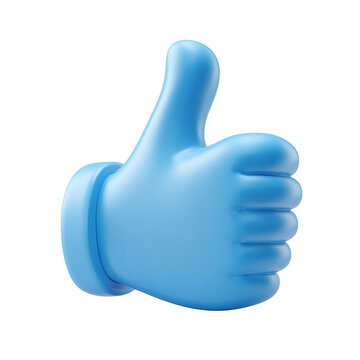 3D blue thumbs up hand gesture for like and approval.

