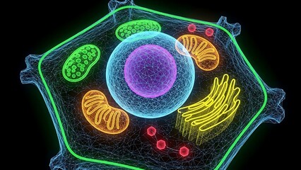 Detailed 3D Illustration of a Vibrant Animal Cell Model Showcasing Various Organelles and Cellular Structures