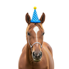 Cheerful Horse in Party Hat. Festive Celebration.