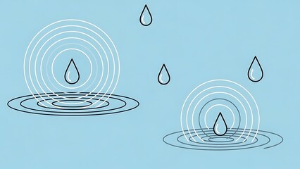 Illustration of water ripples with raindrops falling, symbolizing a calm, serene natural environment and gentle weather phenomena