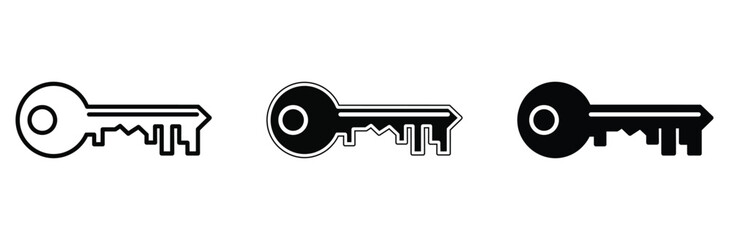 Set of modern key icons in black and white for business or security concepts