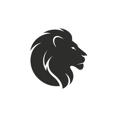 Obraz premium Majestic lion head profile silhouette isolated on white background, powerful wild animal mascot vector.