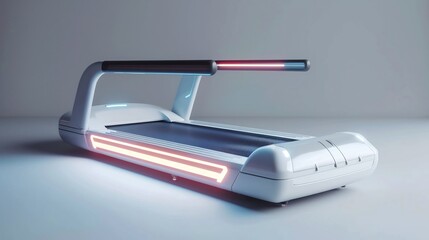 Futuristic treadmill design with glowing accents representing cutting edge fitness technology