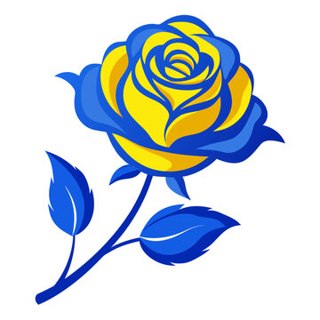 blue and yellow rose silhouette with a branch