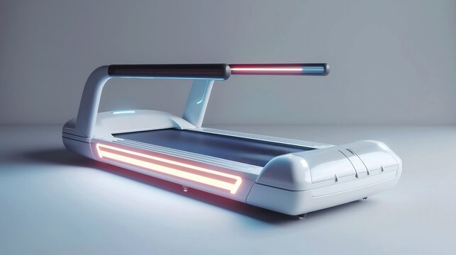 Futuristic treadmill design with glowing accents representing cutting edge fitness technology - Powered by Adobe