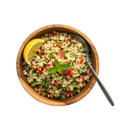 Healthy Tabbouleh Salad Bowl with Lemon & Mint Garnish