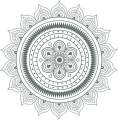 Decorative Grey Mandala with Intricate Floral Petals and Geometric Ornament Design