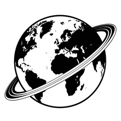 A black and white illustration of a planet with rings © GFXShani1