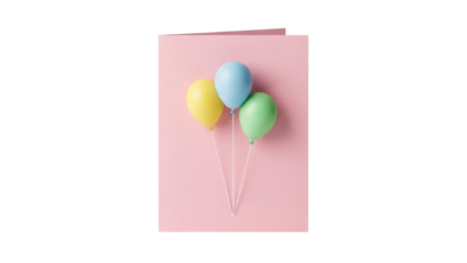 Isolated three balloons on pink greeting card, celebration party anniversary happy birthday