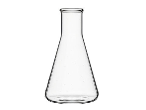 Isolated Erlenmeyer flask, science container or lab equipment used in chemistry & biology