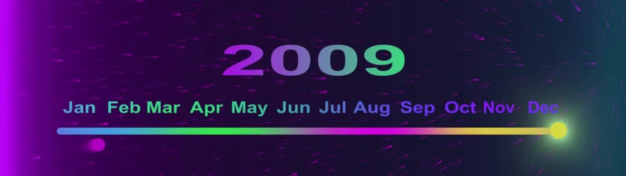 Year change concept. New year 2009 loading bar animation. year ending loading animation. Transition loading bar 2009 with Month. Glowing neon line word of 2009 on planet earth with space background.
