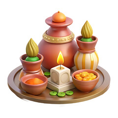 Fototapeta premium Vibrant Diwali celebration setup with traditional Indian diyas and decorations