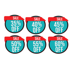 Fototapeta premium Vibrant Sale Discount Badges Collection - 35 to 60 Off Promo Tags for Retail & Marketing Campaigns