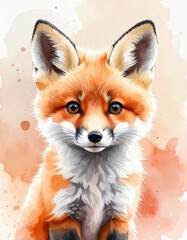 Obraz premium Süßes Baby-Fuchs – Aquarell Porträt