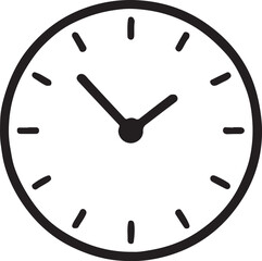 Simple black and white clock face with hour and minute hands time watch
