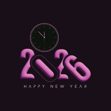 Happy New Year 2026 with 3D Pink Numbers and Clock Countdown