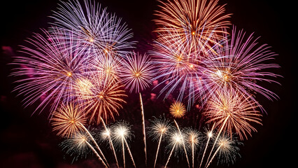 Vibrant fireworks display lighting up the night sky