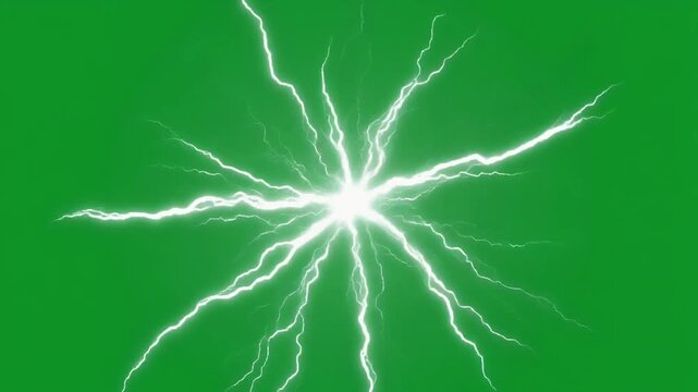 Electric energy lightning green screen plasma glow abstract power shock, electricity energy power flash crackling lightning bolt